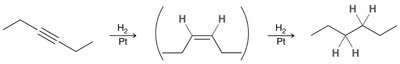 Stepwise hydrogenation of alkyne to alkene and then alkane
