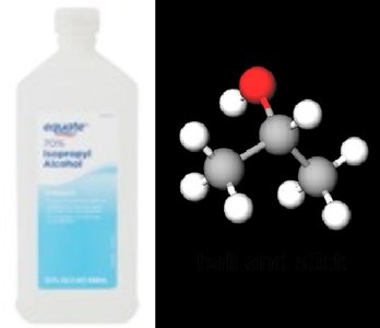 Isopropyl alcohol bottle and ball-and-stick model