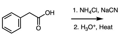 Strecker synthesis: formation of amino acid from aldehyde, NH4Cl, NaCN, H3O+
