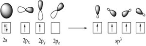 Hybridization of atomic orbitals to form sp3