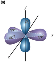 sp2 hybridization: trigonal planar geometry