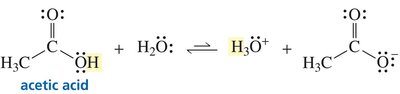 Acid-base reaction: acetic acid and water