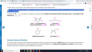 Examples of alcohol structures for nomenclature