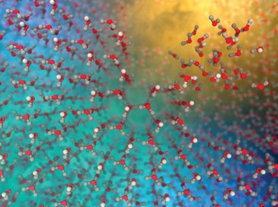 Hexagonal structure of water ice, showing H2O molecules and hydrogen bonding