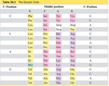 The genetic code table