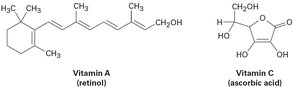 Structures of vitamin A and vitamin C