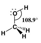 Estructura de metanol con ángulo de enlace