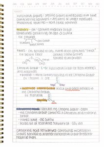Handwritten notes on functional groups