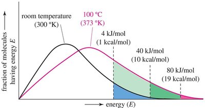 Effect of temperature on molecular energy distribution
