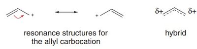 Resonance structures and hybrid for allyl carbocation