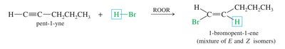Anti-Markovnikov addition of HBr to an alkyne (peroxide effect)