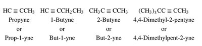 Examples of alkyne nomenclature