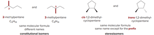 Comparison of constitutional isomers and stereoisomers