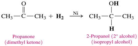 Reduction of propanone to 2-propanol