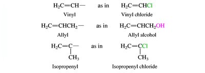 Vinyl, allyl, and isopropenyl groups