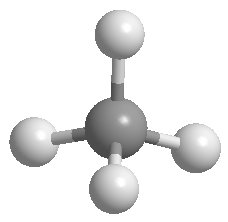 Methane molecule, tetrahedral geometry