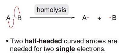 Homolysis with half-headed arrows