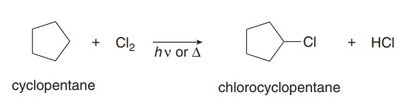 Radical chlorination of cyclopentane
