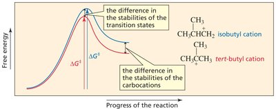 Energy diagram comparing carbocation stabilities