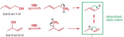 Delocalized allylic cation formation