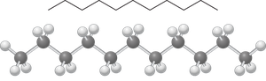 Ball-and-stick model and zigzag structure of undecane