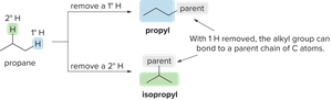 Formation of propyl and isopropyl groups from propane