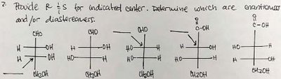 Fischer projections of chiral molecules for R/S assignment and stereoisomer comparison