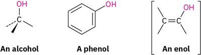 Structures of an alcohol, a phenol, and an enol