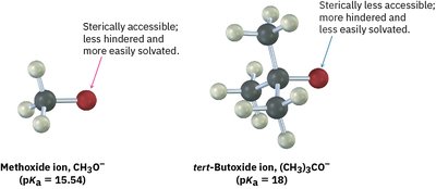 Steric effects on alkoxide solvation and acidity