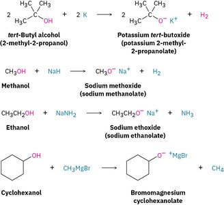 Reactions of alcohols with strong bases and metals