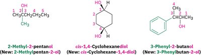 Examples of IUPAC naming for alcohols and diols