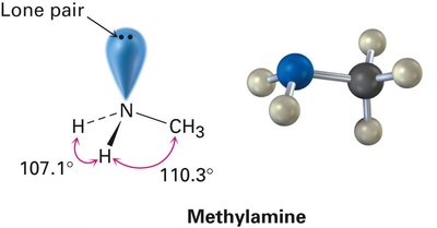 Methylamine structure with lone pair and bond angles