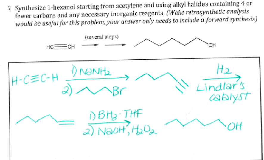 Stepwise synthesis of 1-hexanol from acetylene