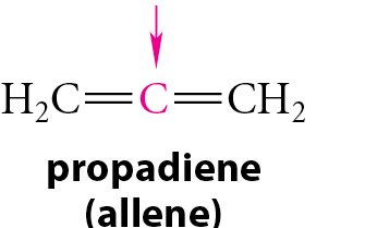 Structure of propadiene (allene, cumulated diene)