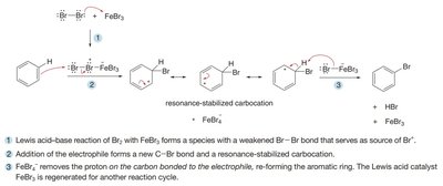 Mechanism of bromination of benzene with FeBr3