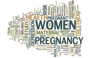 Word cloud highlighting pregnancy and maternal health topics