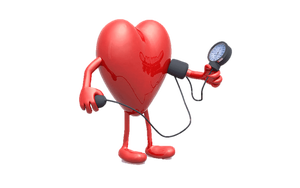 Cartoon heart measuring blood pressure