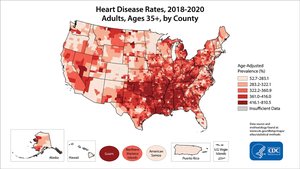 Heart disease rates in the USA by county