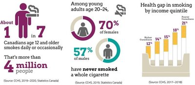 Infographic on Canadian tobacco use and health gap by income