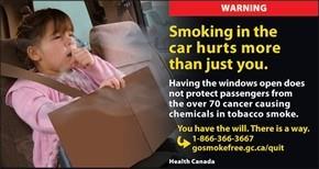 Warning about smoking in cars and second-hand smoke