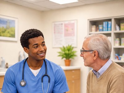 Nurse and patient in a clinical setting