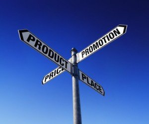 Signpost showing the 5 P's of social marketing