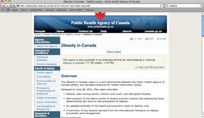 Public Health Agency of Canada webpage on obesity