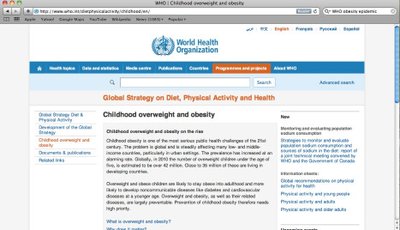 World Health Organization webpage on childhood obesity