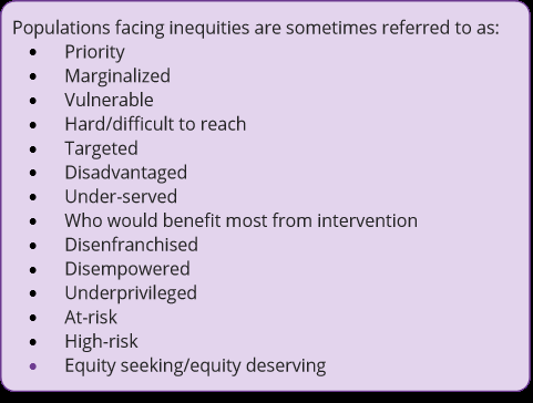 Labels for populations facing inequities