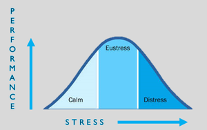 Graph showing the relationship between stress and performance, highlighting eustress and distress