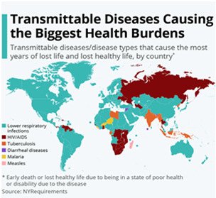 Transmittable diseases causing the biggest health burdens