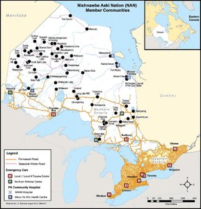 Map of Nishnawbe Aski Nation communities and access to emergency care