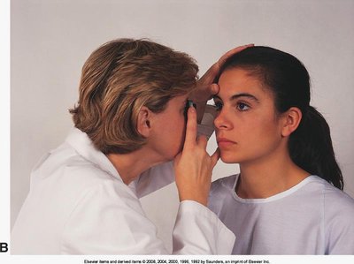 Ophthalmoscopic examination positioning