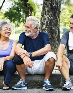 Older adults socializing outdoors